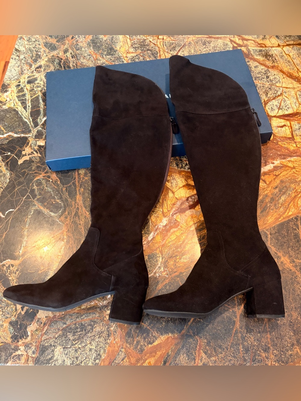 Kenneth Cole Raina Grand II Black Suede Over-the-Knee Block Heel Boots